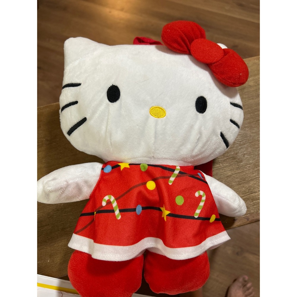 Sanrio Hello Kitty Christmas Holiday Plush Backpack Red Candy Cane Dress Kids